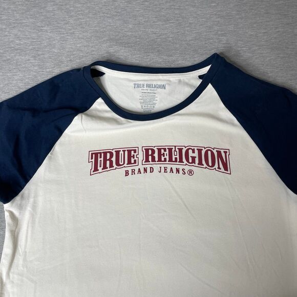 True Religion Women’s Short Sleeve Baseball Baby Tee Top - Picture 3 of 8